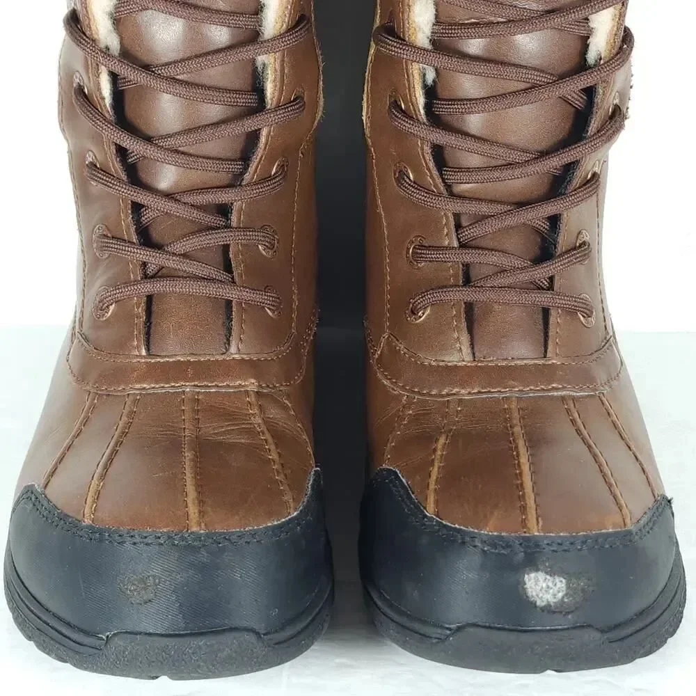 UGG Butte Il Youth US6 /W US7 Brown Leather Sheepskin Lined Lace Up Winter Boots